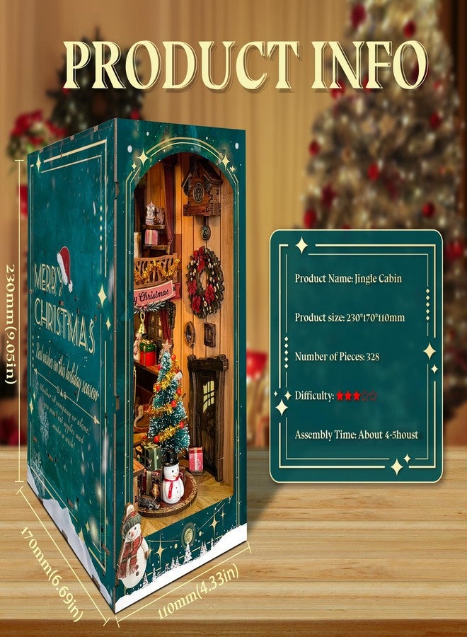 STRUCWOOD DIY Book Nook Kit - Christmas Wooden Miniature House Kit Rotating Decor, Gift for 14+ Dollhouse Kit - Jingle Cabin (SQ-34) - Image 5